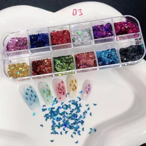 Mixed-color crescent moon nail sequins with pastel ombré nails
