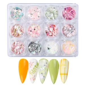Full nail sequin set with five nail tips showcasing glitter application