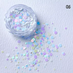 Mixed-size pastel round sequins in holographic shades