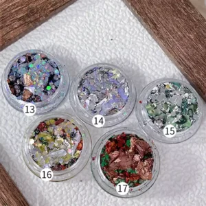 7 holographic glitter jars featuring foil, sequins, and confetti textures
