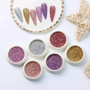 Super Sparkle ultra fine powder in pink, gold, purple, and silver shades