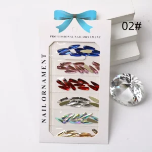 Mixed metallic and aurora flame-shaped nail charms with rainbow hues