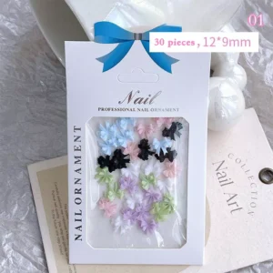 Assorted pastel resin 3D nail bows in mixed color set (30 pieces)