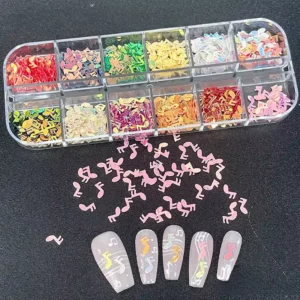 Flashy music note nail sequins in assorted pastel tones