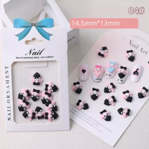 My Melody with black hearts and bows – packaged nail charms with samples