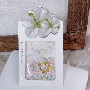 Pack of pastel leaf nail charms with pearl and gold beads