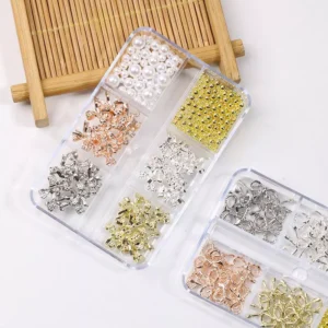 Nail decoration storage box with alloy bows, pearls, and metal studs