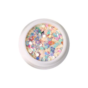 Iridescent nail glitter showing floral and abstract shapes sorted into two style collections