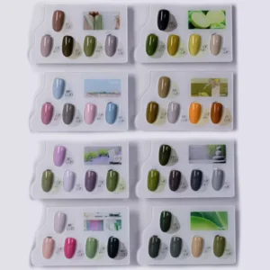 Nature-inspired gel polish cards featuring earthy tones