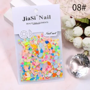 Neon candy-colored rhinestones in playful flatback shapes