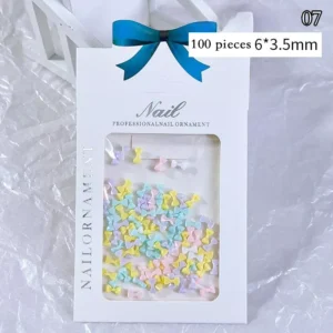 Neon yellow and pastel bow charms in soft resin – 100pcs, 6×3.5mm
