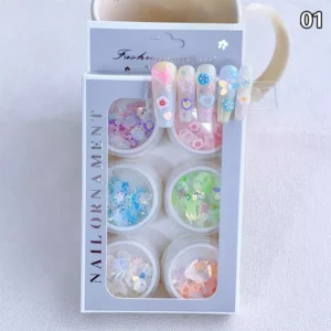 Boxed set of Ocean Sparkle Nail Sequins with floral and pastel mix
