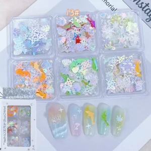 Nail decorations set 13# Iridescent Ocean Star Confetti with holographic sea creatures and star shapes