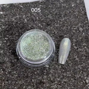 Green shimmer nail glitter powder 005 with fine holographic finish
