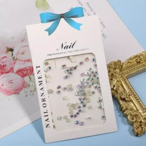 Holographic Shine Square Nail Crystals in retail packaging