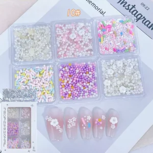 Nail decorations set 10# Pastel Candy Bead & Flower Mix with polymer clay, pearls, and 3D blossoms