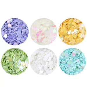 Six pastel shades of Candy Heart Nail Sequins in cool and light hues