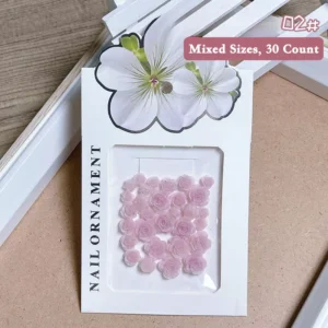 Light pink 3D flower nail charms packaged – pastel rose embellishments