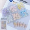 Floral pearl nail decorations 01# Pastel Flower & Pearl Mix with themed embellishments in divided trays and nail samples