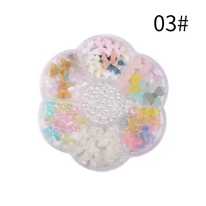 Mixed pastel resin nail bows with pearl center and iridescent glitter finishes