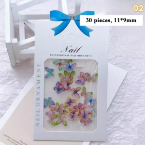Pastel gradient butterfly nail accessories with thin color lines and soft iridescence