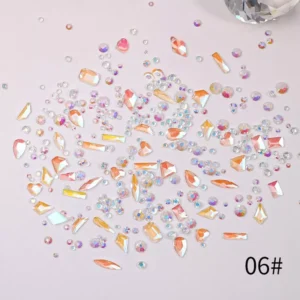 06# pastel orange and pink iridescent nail rhinestones set