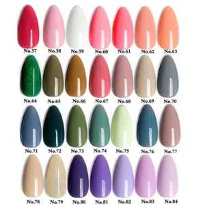 Colorful Gel Polish swatches from shade 57 to 84