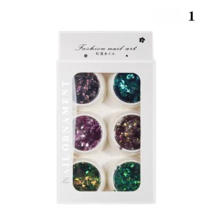 Party Nail Sequins set with pastel round glitter in pink, blue, mint, and white shades – top view