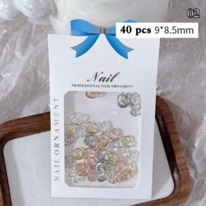 Peace heart nail decorations in gold, silver, and rose gold tones – 40pcs, 9×8.5mm
