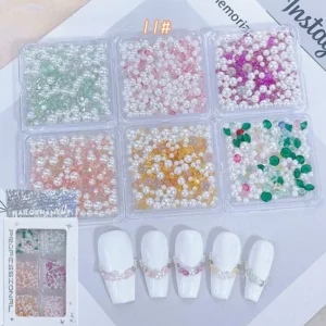 Nail decorations set 11# Pearl Jewel Color Mix with multicolor pearls and rhinestones in assorted sizes