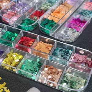 Petal-shaped aurora sequins in multicolor tones for creative nail art