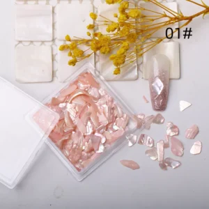 Pink abalone shell nail flakes for dreamy ocean shimmer effect – pastel coral pink variant
