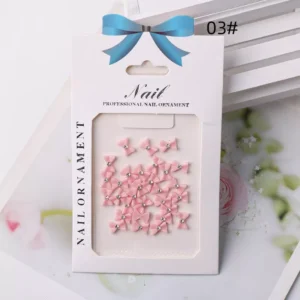 Pink glossy resin nail bows with center rhinestones – sweet bow nail charms