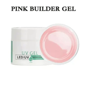 Pink Builder Gel shown in jar with open top