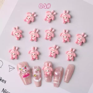 Cute pink bunny character nail charms with full-body 3D form