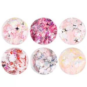 Pink and red holographic cartoon glitter in round containers