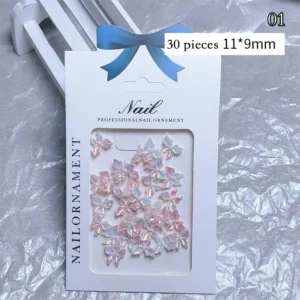 Iridescent butterfly nail decorations in pink tones – Style 01