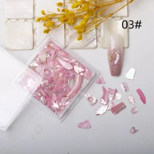 Bubblegum pink abalone nail art flakes – iridescent natural shimmer for feminine nail designs