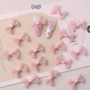 Pink tulle nail decorations with soft and romantic texture