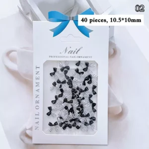 Black polka dot bow nail decorations, 40 pieces, 10.5x10mm