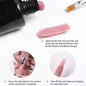 Step-by-Step Poly Nail Gel Application Using Nail Molds and Brush
