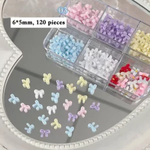 Puffy resin mini bows in pastel candy tones, 6x5mm