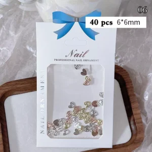 Puffy heart-shaped metal nail charms in multi finishes – 40pcs, 6×6mm