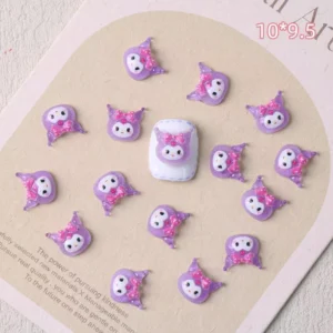 Purple cartoon cat resin charms with pink bows, size 10×9.5mm