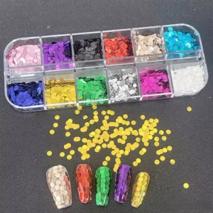Mixed round dot nail glitter sequins in neon and metallic finishes