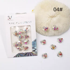 Color-shift rainbow heart nail charms with multi-tone glitter