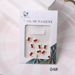Red bow resin nail hearts in clear display packaging (04#)