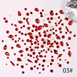 03# red mixed shape flatback nail rhinestones with bold sparkle