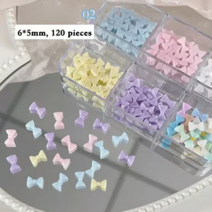 Macaron tone resin bow nail charms in 6x5mm, 120 pcs
