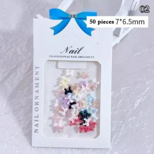 Kawaii pastel resin nail bows, 7x6.5mm in assorted colors, 50-piece set